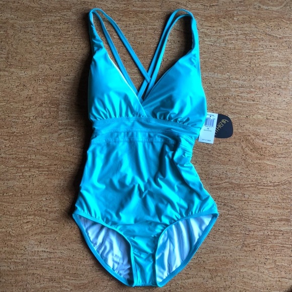 Athena Other - Turquoise green bathing suit Athena brand criss cross one piece size 10
